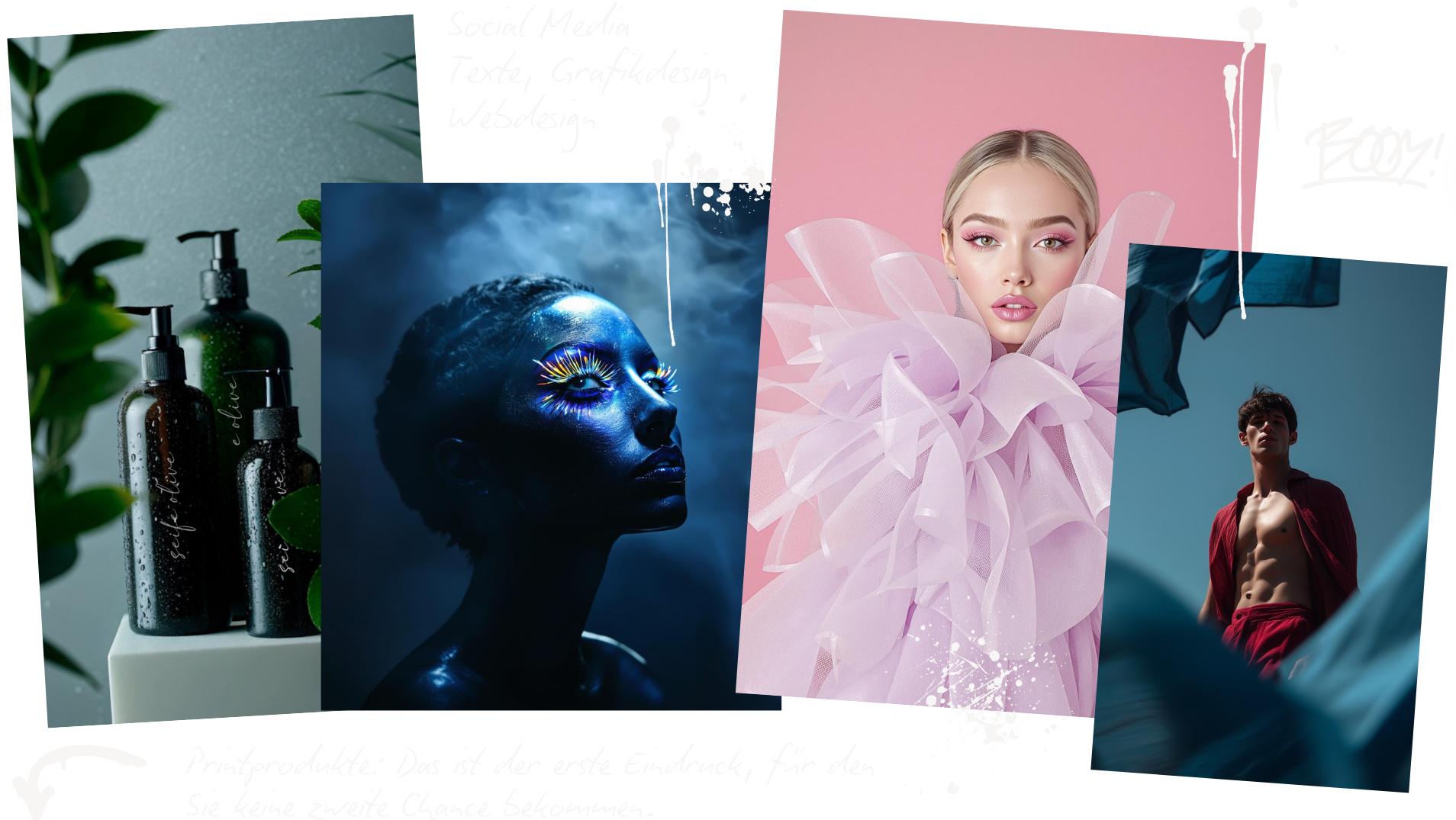 collage mit Fotos in blau und rosa