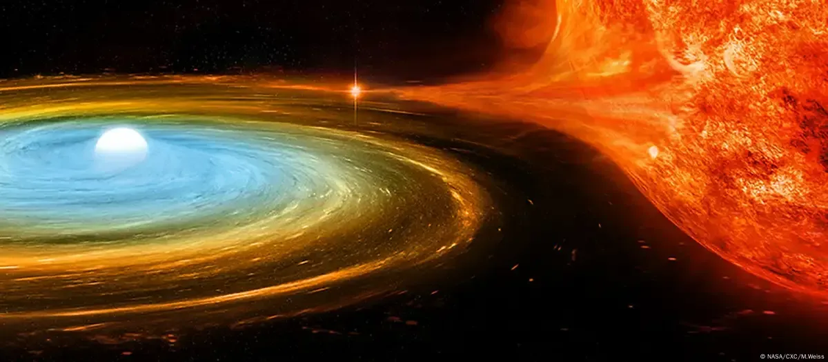 esplosione di una nova che mostra l’interazione tra una nana bianca e una gigante rossa