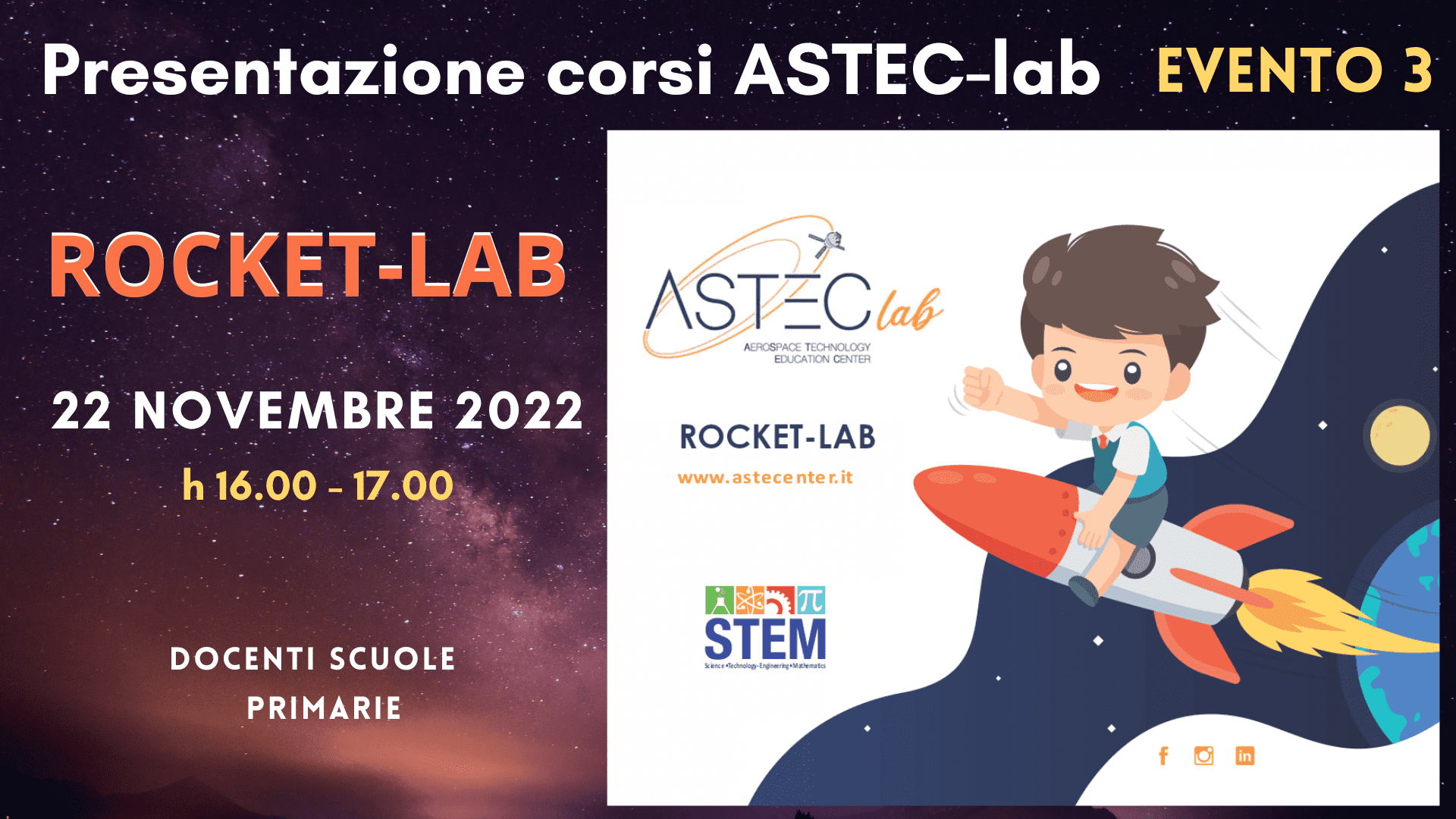 Evento presentazione ROCKET-LAB scuola primaria STEM