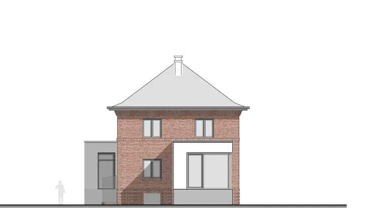 Ansicht Ost: Fabrikantenvilla mit Anbau