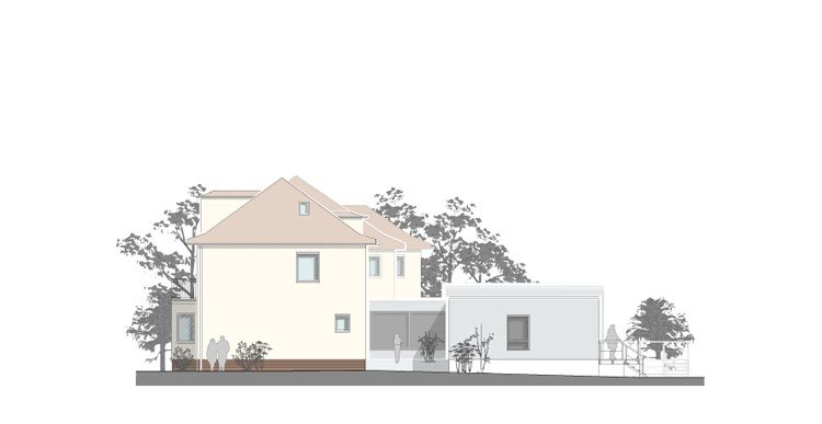 Ansicht Ost: Pflegeeinrichtung mit rückwärtigem Anbau