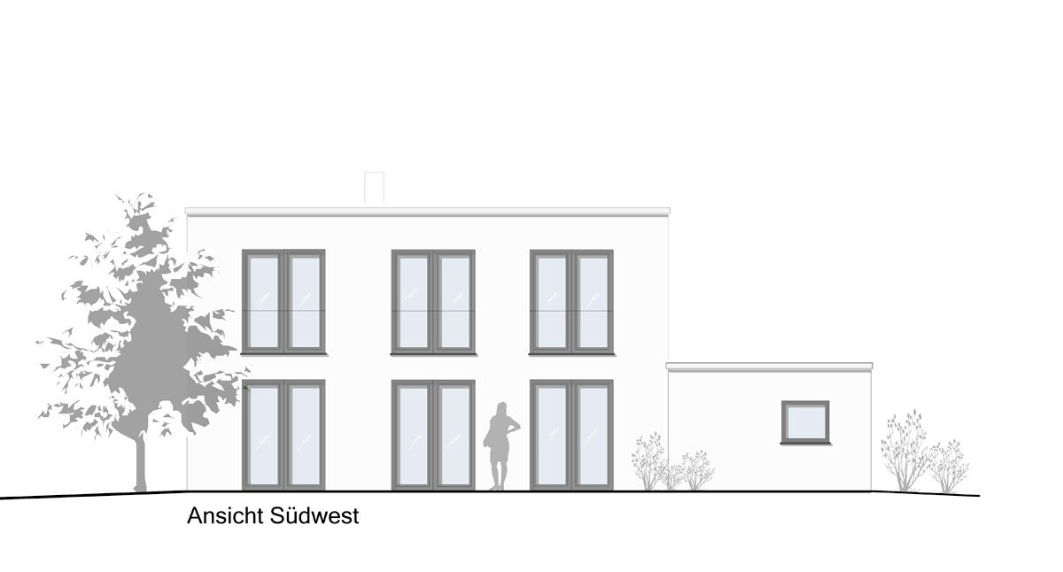 Ansicht Südwest: Neubau eines 3-Liter-Hauses