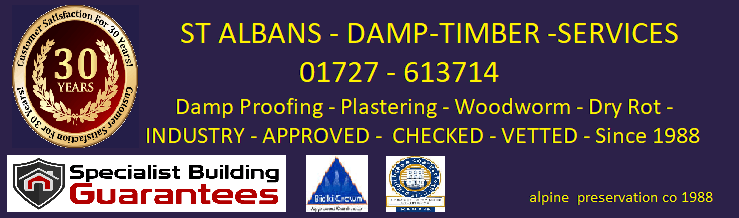 ST ALBANS DAMP AND TIMBER SERVICE 01727 613714 damp survey free st albans hertfordshire damp treatments damp proofing  st albans 01727 613714  alpine preservation damp - timber services damp cure wood local damproofing  contractors guaranteed book online
