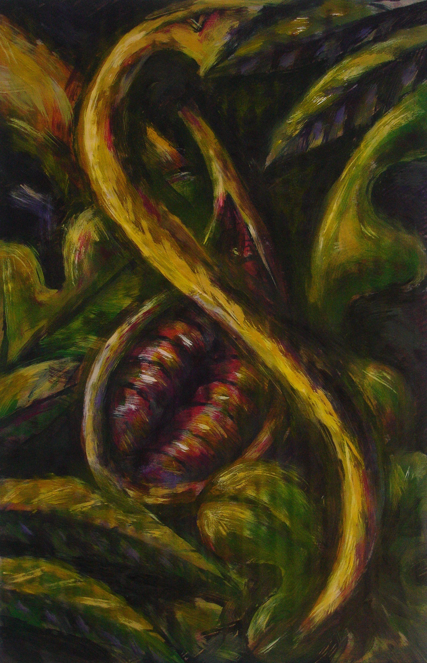 Peinture Lucifer entre Adam et Ève avant l'irréparable.