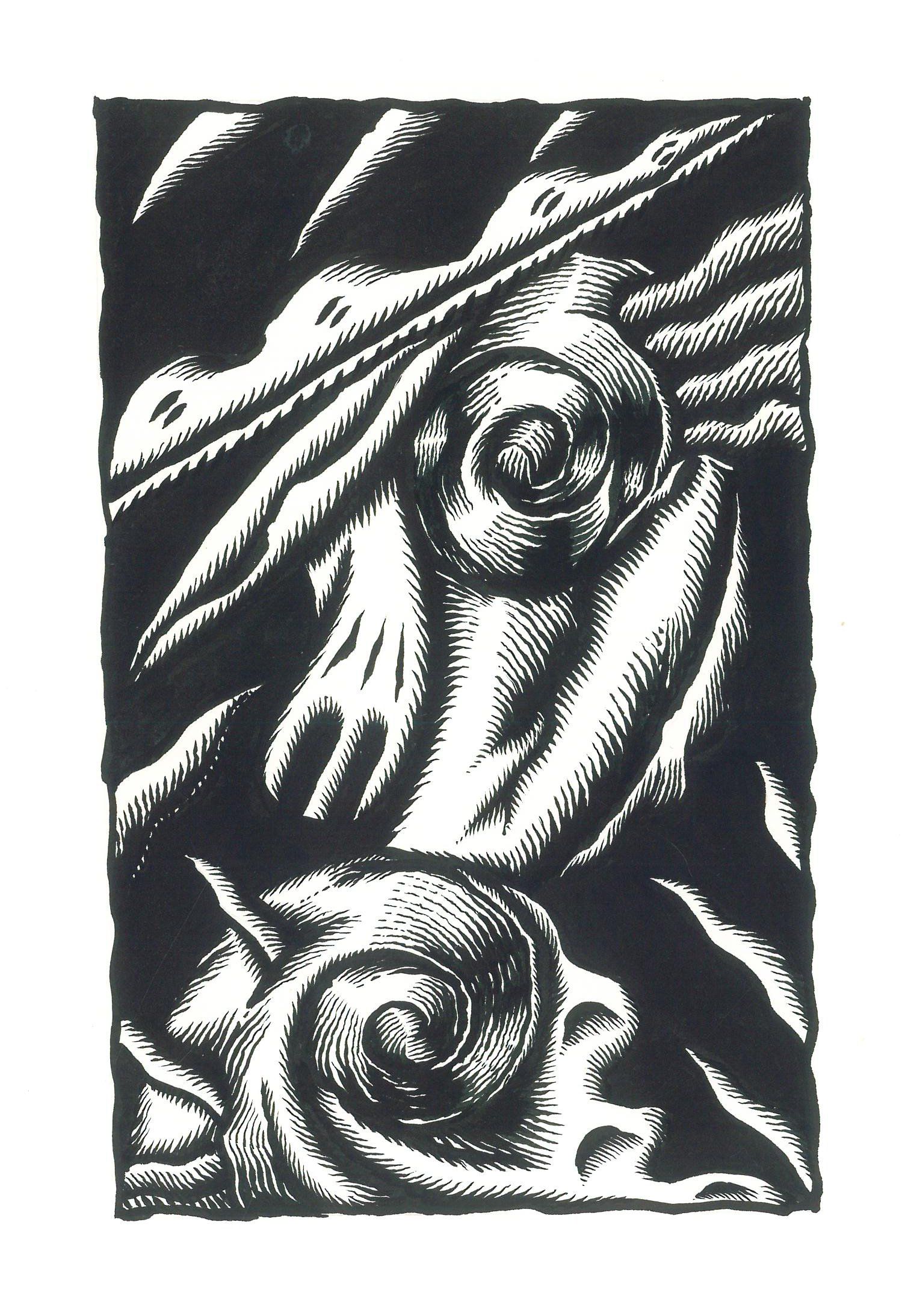 Acrylique au pinceau sur vélin, format 18 x 24 cm.