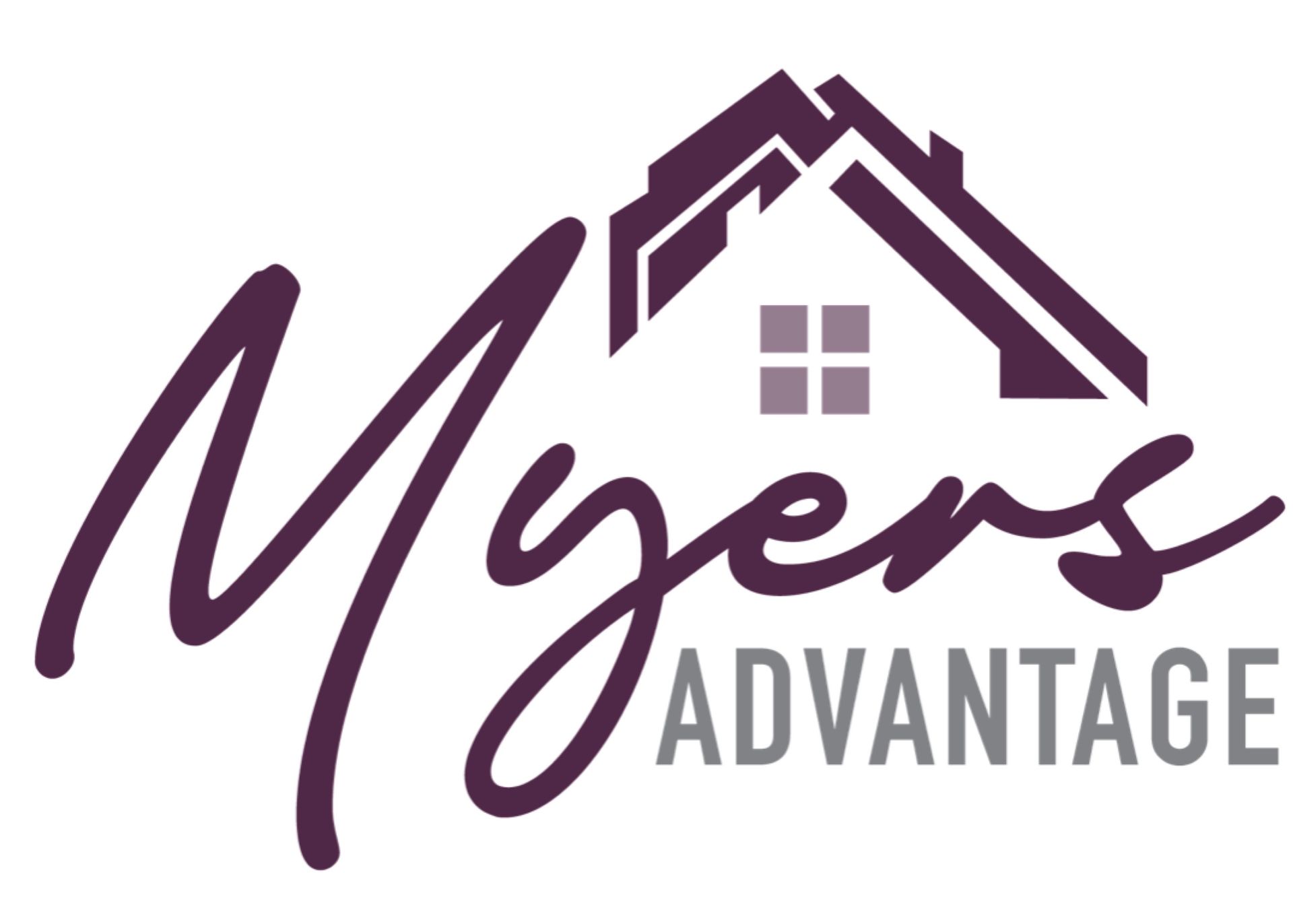 Myers Advantage logo with roof and windows outline graphic above text