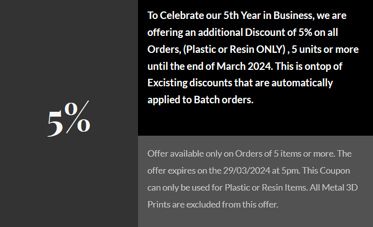 5th yaer in Business dicount