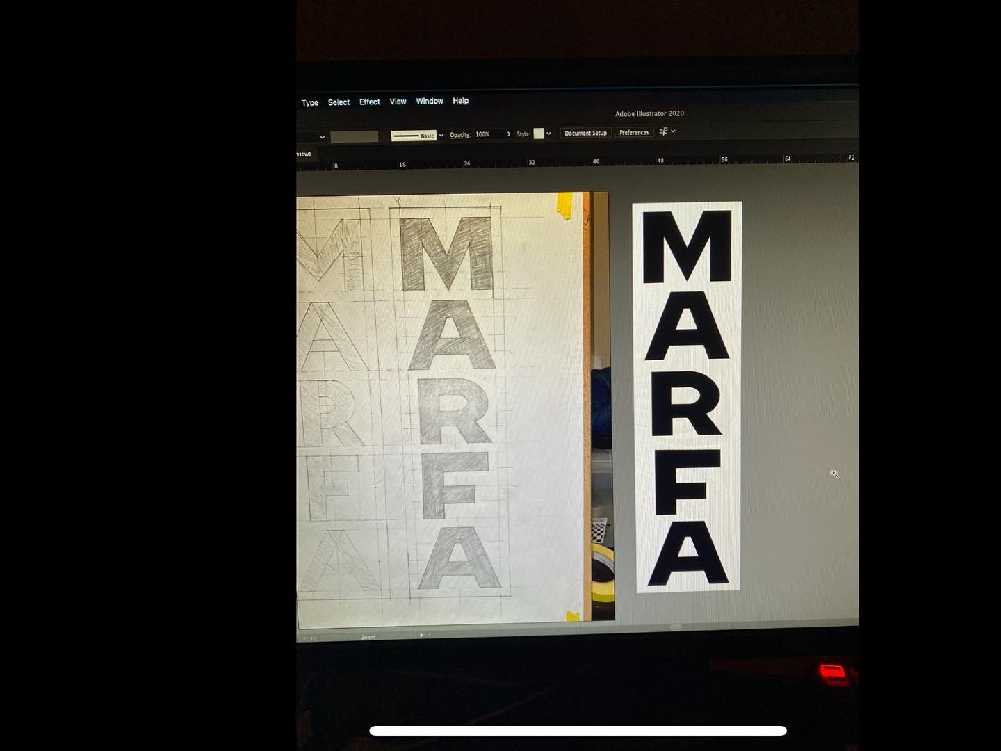 Logo design process sketch to digitization for Marfa bookstore in Sapporo, JP.