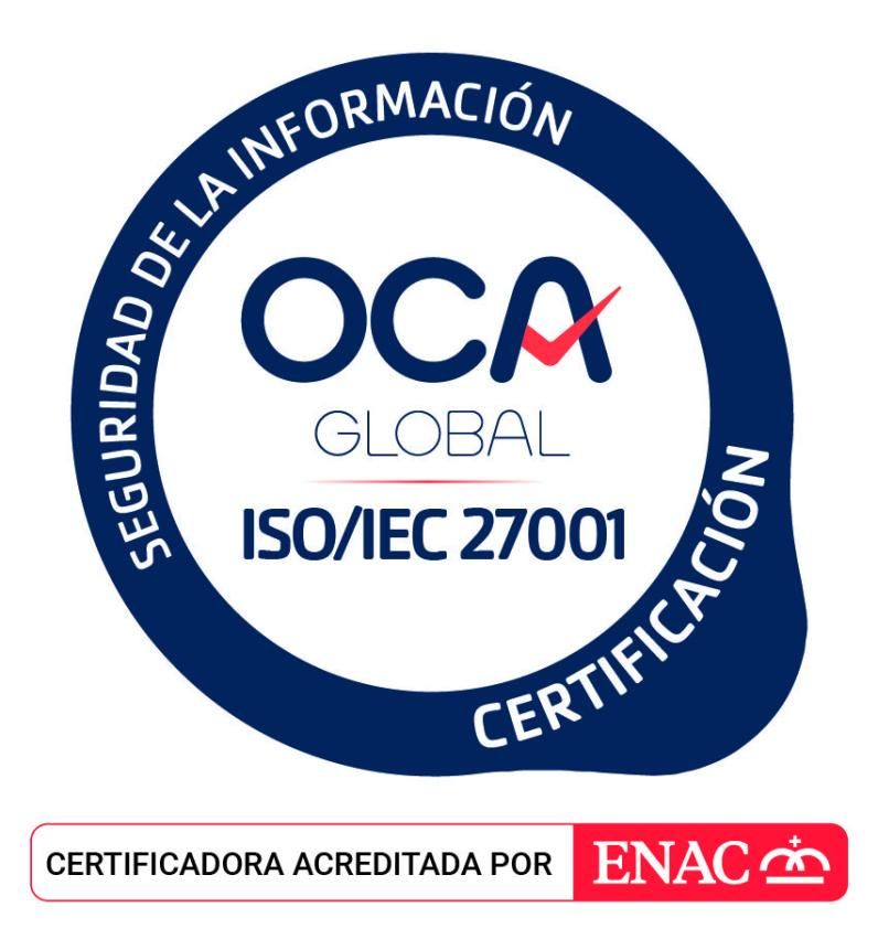 Logo que certifica la acreditación en la norma ISO/IEC 27001