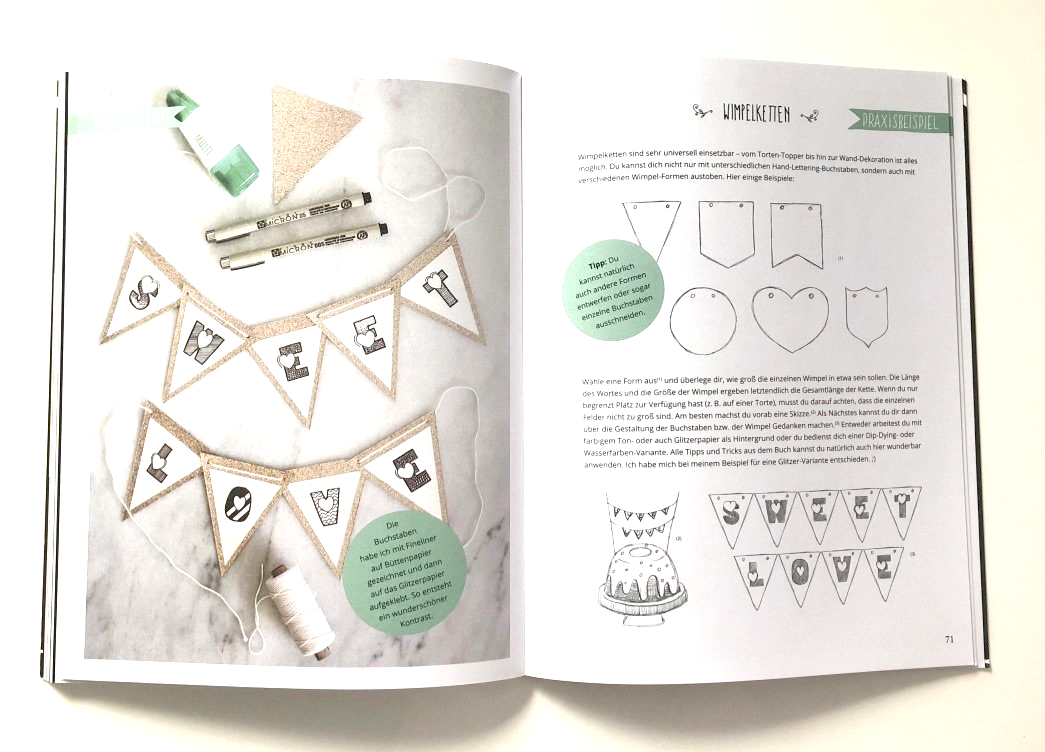 Handlettering. Handgemachte Papiergirlanden zum Geburtstag. Beschriftet mit Handlettering.