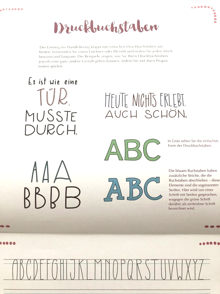 Handlettering-Druckbuchstaben in verschiedenen Höhen und Breiten. Mal schmal, mal hoch, mal dünn, mal dick, mal bauchig.