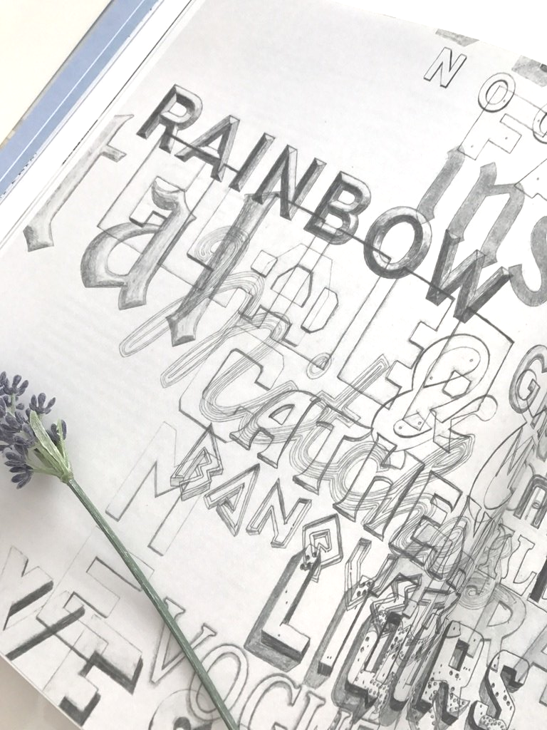 Typografie-Lettering. Bleistift-Skizzen von Chris Campe. Bild aus dem Handbuch Handlettering.