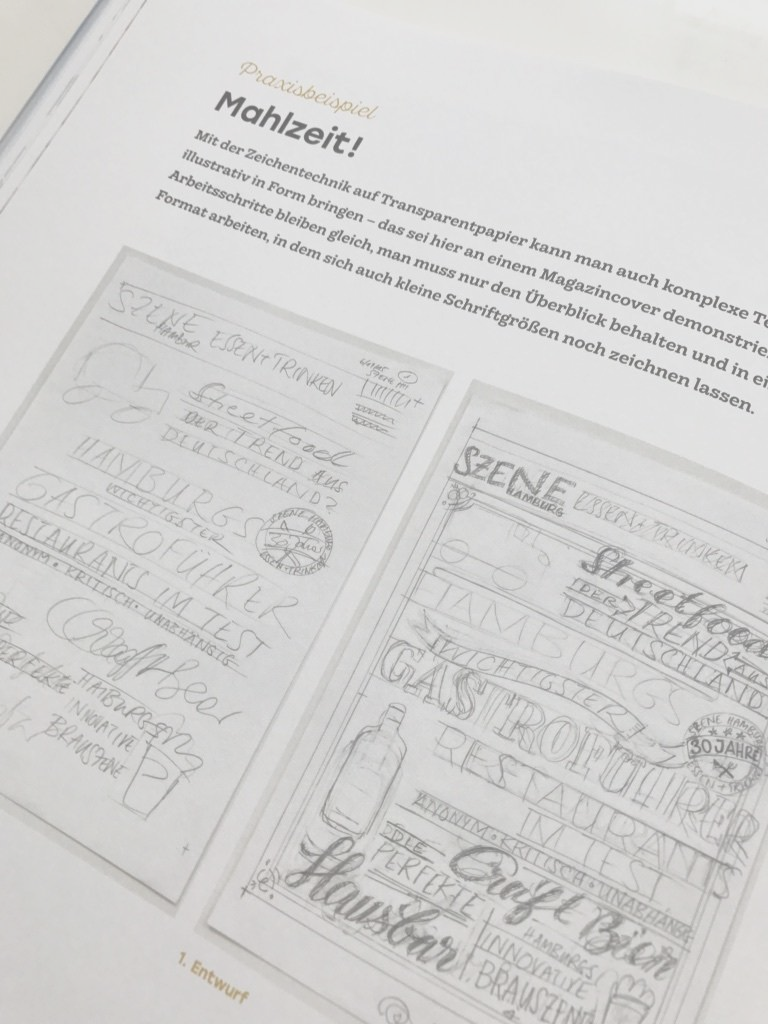 Handschriftliche Bleistift-Skizzen. Handlettering aus dem Handbuch Handlettering von Chris Campe.