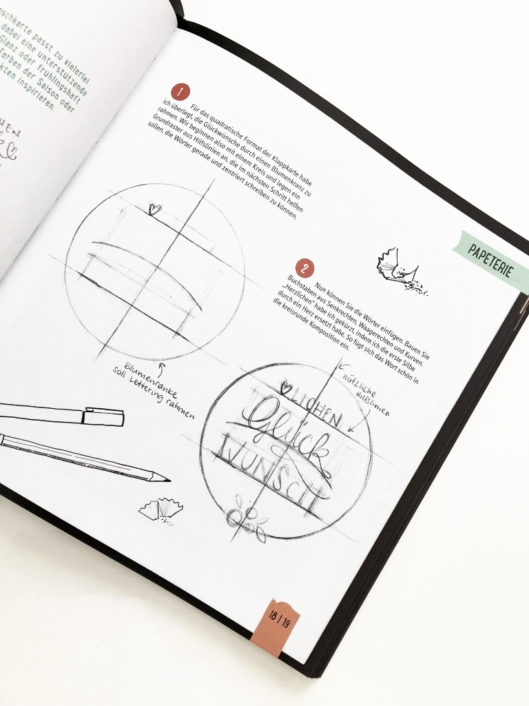 Handlettering-Aufbau. Bleistift-Skizze der Buchstaben-Positionierung.
