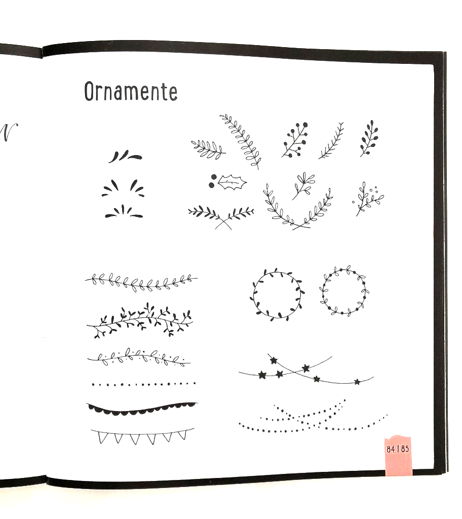 Handlettering-Schmuckelemente. Illustrierte Blätter, Kränze, Girlanden und Blumen.