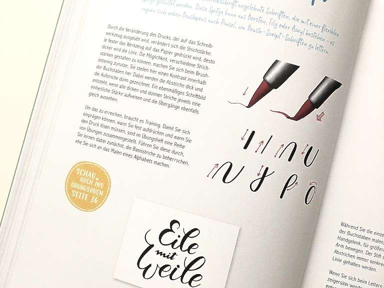 Wie funktioniert das Brush-Lettering? Abbildung zeigt die Pinselstpitzen eines Brushpens, mit und ohne Druck auf die Pinselspitze.