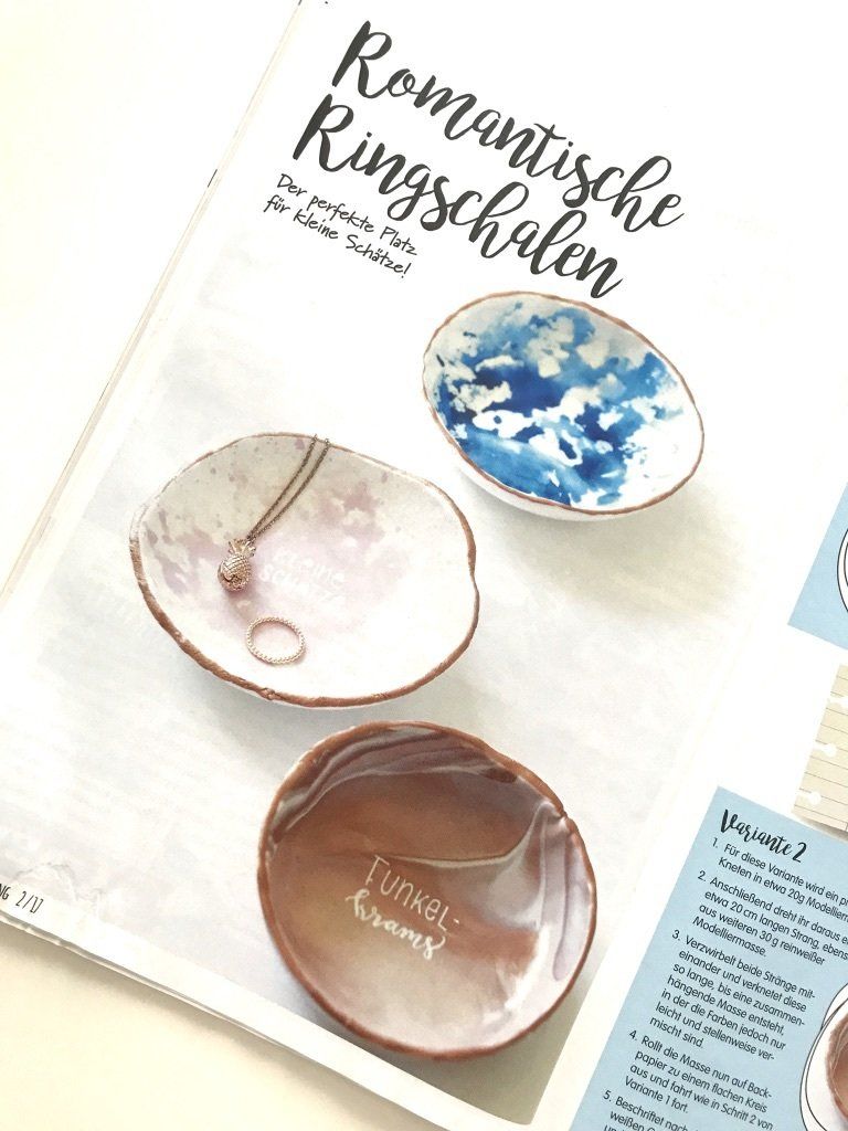 DIY Ringschalen. Drei Schalen die mittig mit einem handgezeichneten Handlettering verziert sind.