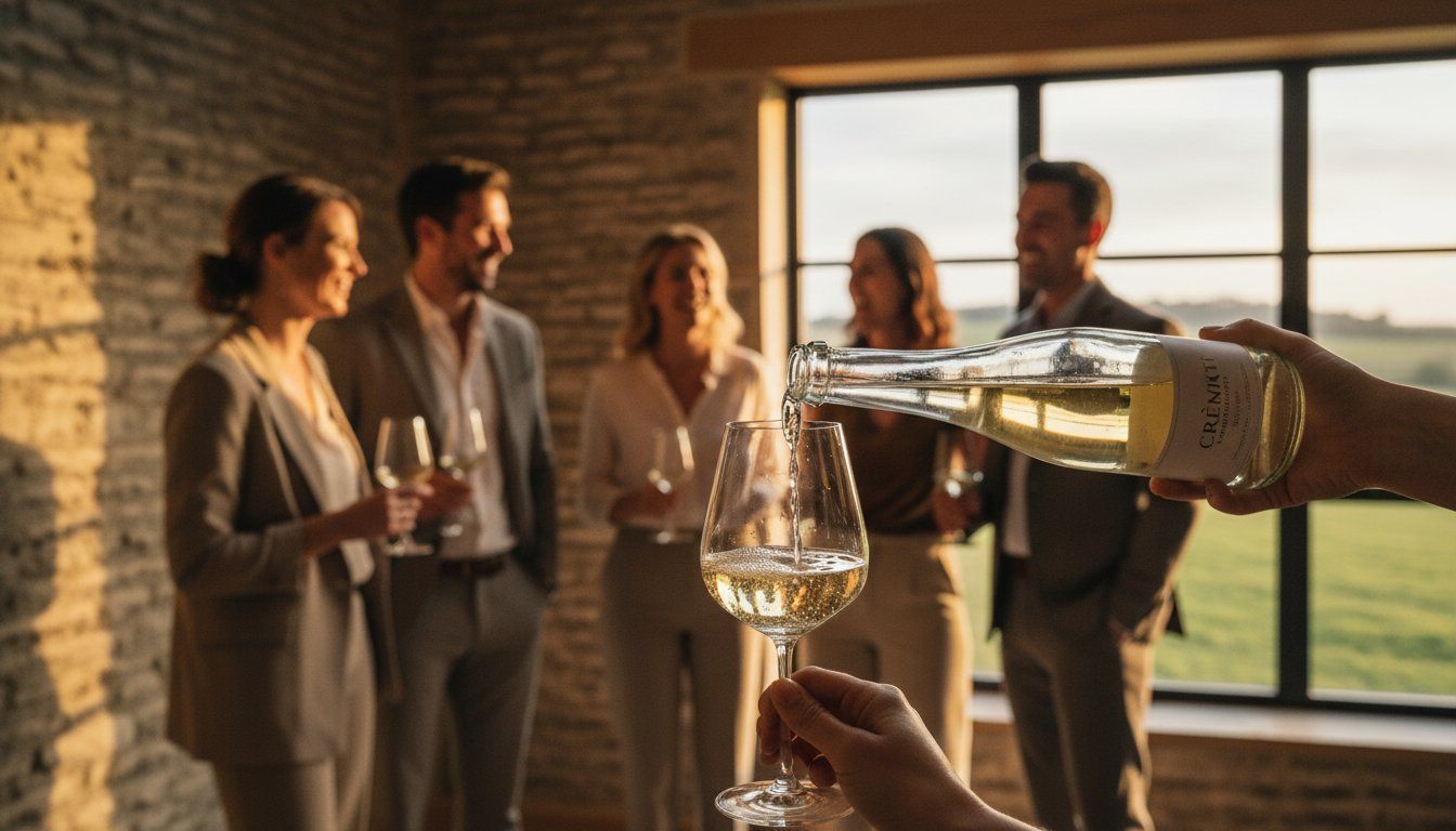 Group of friends drinking Crement with lovely view