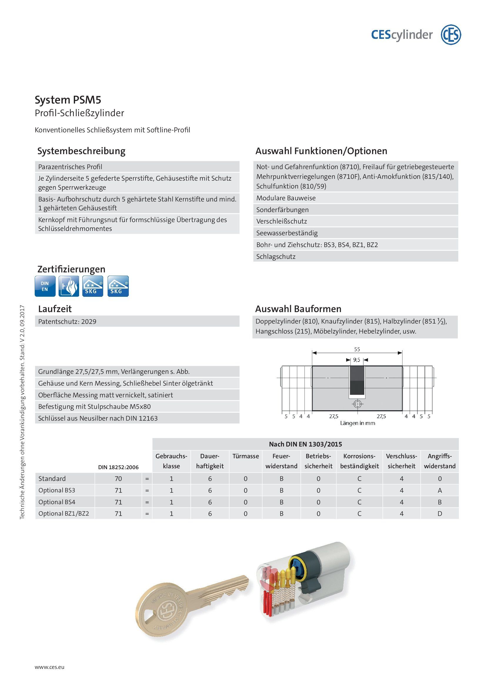CES Schließzylinder PSM Datenblatt CES Schließzylinder PSM