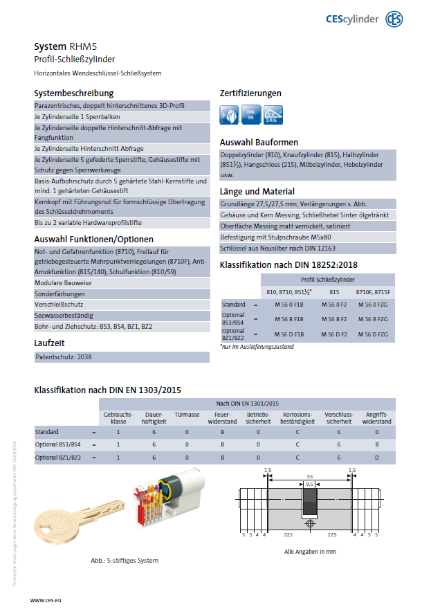 CES Schließzylinder RHM Datenblatt CES Schließzylinder RHM