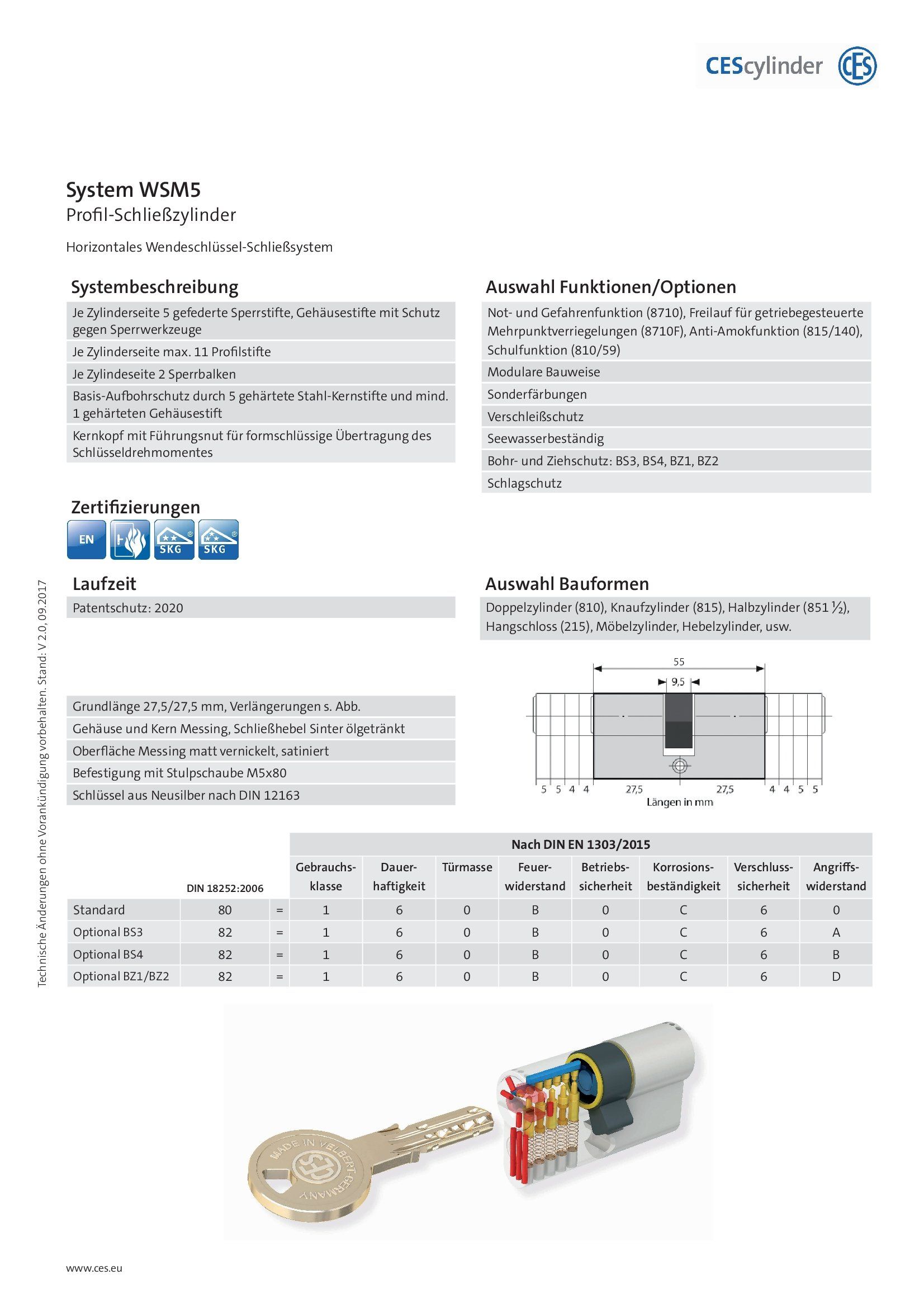 CES Schließzylinder WSM Datenblatt CES Schließzylinder WSM