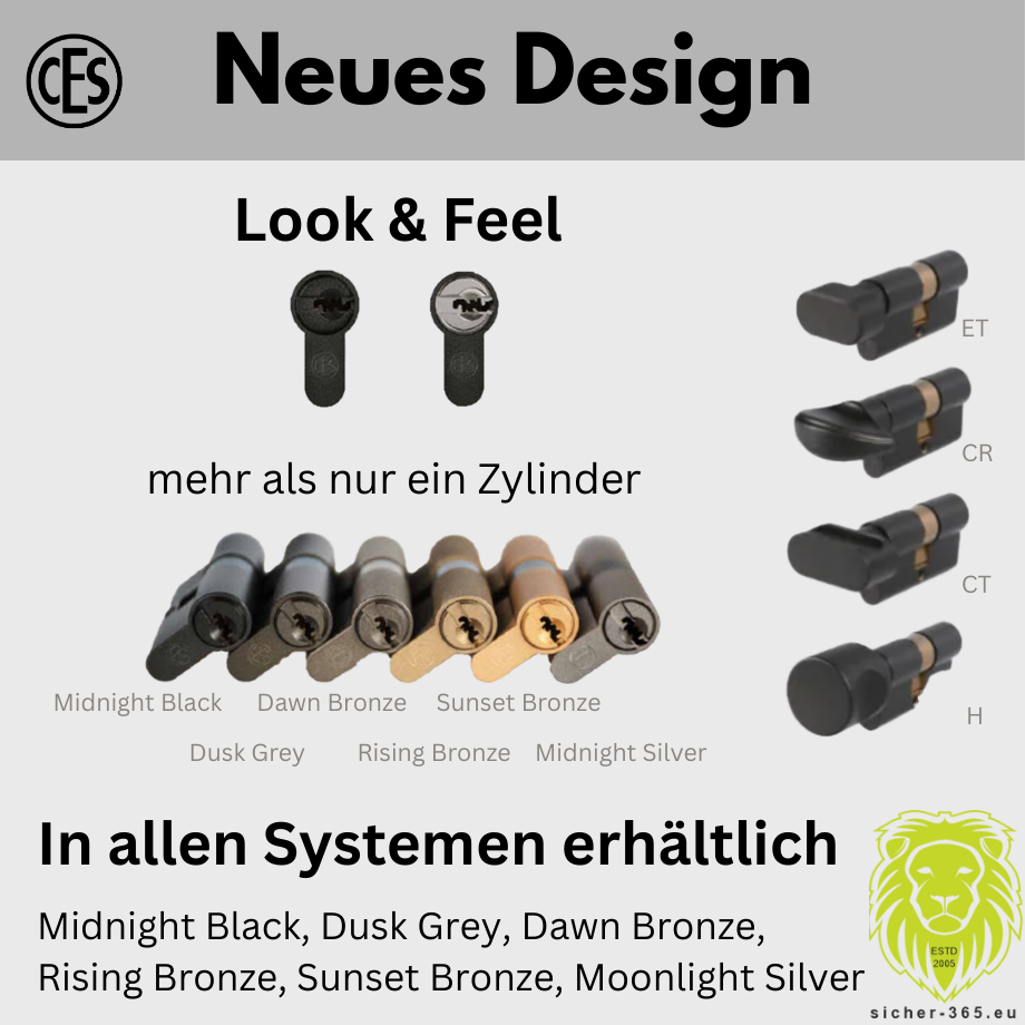 Look & Feel exklusive Türzylinder Farben z. B. in Schwarz