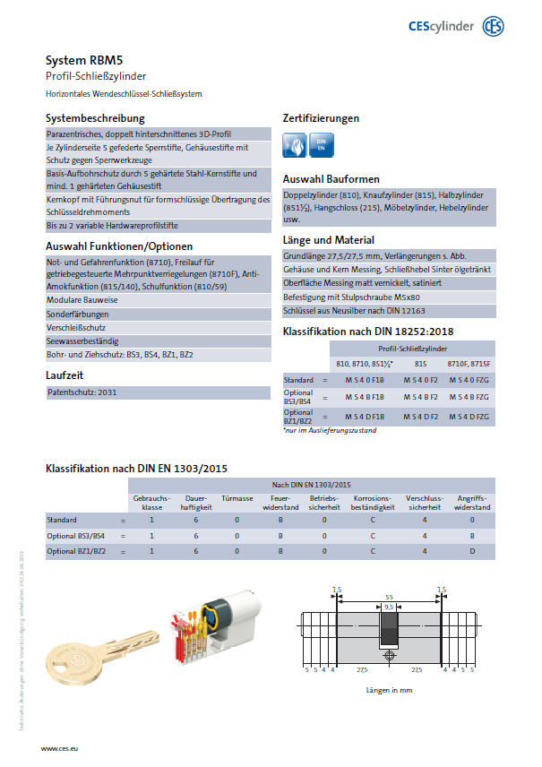 CES Schließzylinder RBM Datenblatt CES Schließzylinder RBM