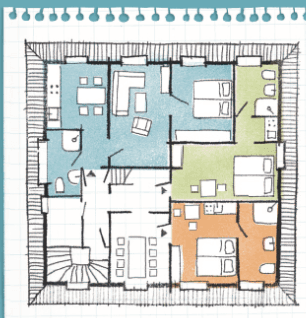 Schnitte der Wohnungen Übernachten im Bahnhof