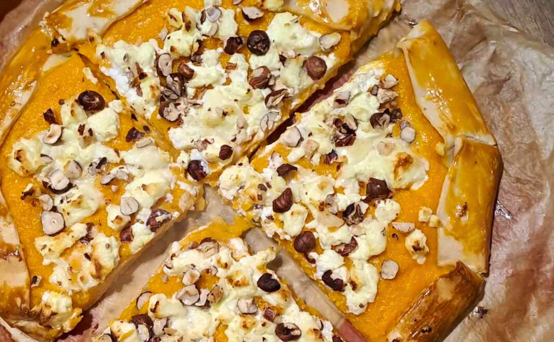 tarte rustique butternut chèvre et noisette