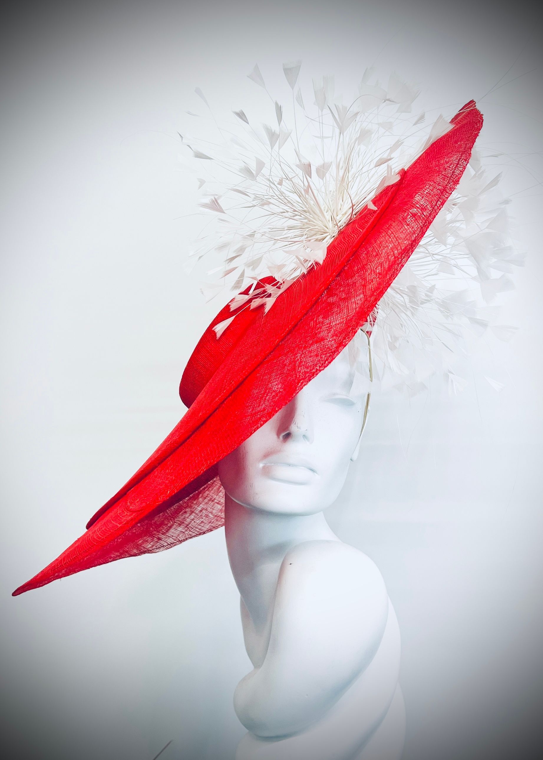 Large Red Hat with white feathers