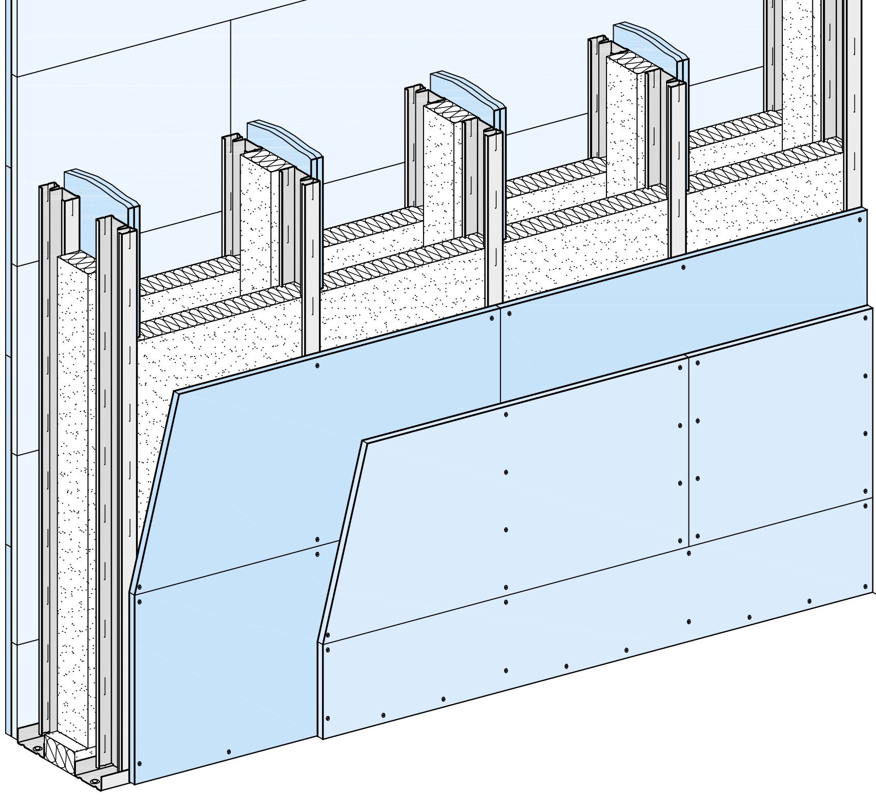 K252 Stahlträger-Bekleidung mit Metall-Unterkonstruktion ■ Winkelprofil 30 x 30 x 0,7 mm mit Knauf De- ckennagel BZN 6-5 (Einsatz und Montage ge- mäß bauaufsichtlicher Zulassung Nr. Z-21.1- 398) mit Abstand ≤ 750 mm bei Stahlbetonde- cken bzw. bei anderem Material des Befesti- gungsuntergrundes mit geeigneten und zugel- assenen Verankerungselementen befestigen. ■ Knauf Stützenklipps im Abstand ≤ 750 mm auf Stahlträger-Flansche (Dicke ≤ 16 mm) aufste- cken und CD-Profile 60/27 mit Stützenklipps verbinden. ■Fireboards mit Schnellbauschrauben im Ab- stand von max. 200 mm befestigen. ■Stirnkantenstoßhinterlegung mit Fireboard- Streifen, b = 180 mm (Verklebung mit Fireboard- Spachtel), bei einlagiger Beplankung.