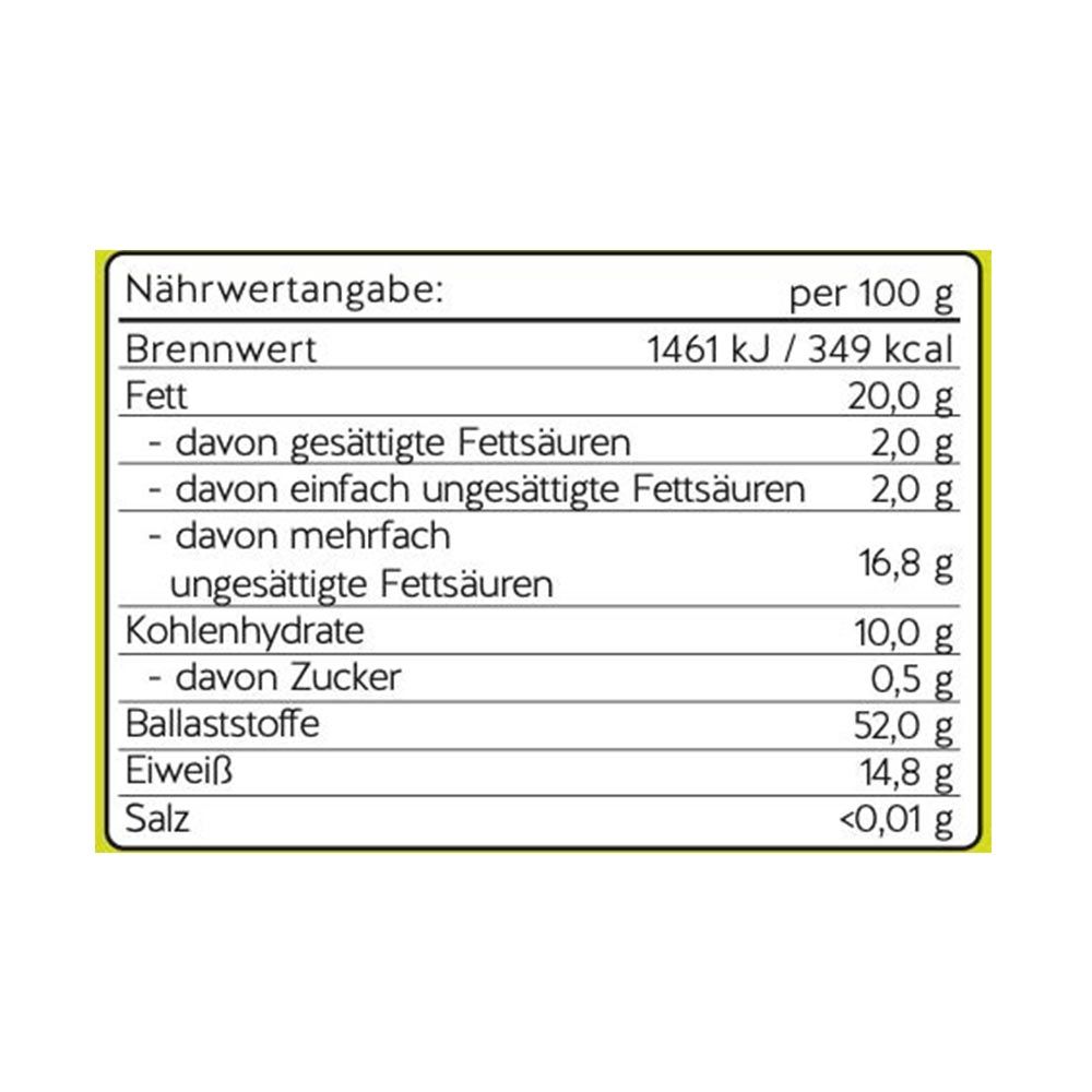 vitaldoc® Basilikum-Samen Nährwerttabelle