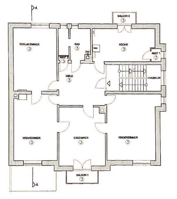 Grundriss der 4 Zimmer Altbauwohnung in der Karlsruher Weststadt