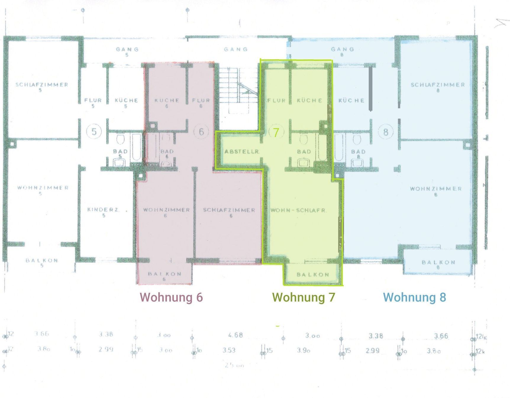 Grundriss Wohnung Karlsruhe Durlach mit Aufteilung 3 Appartements