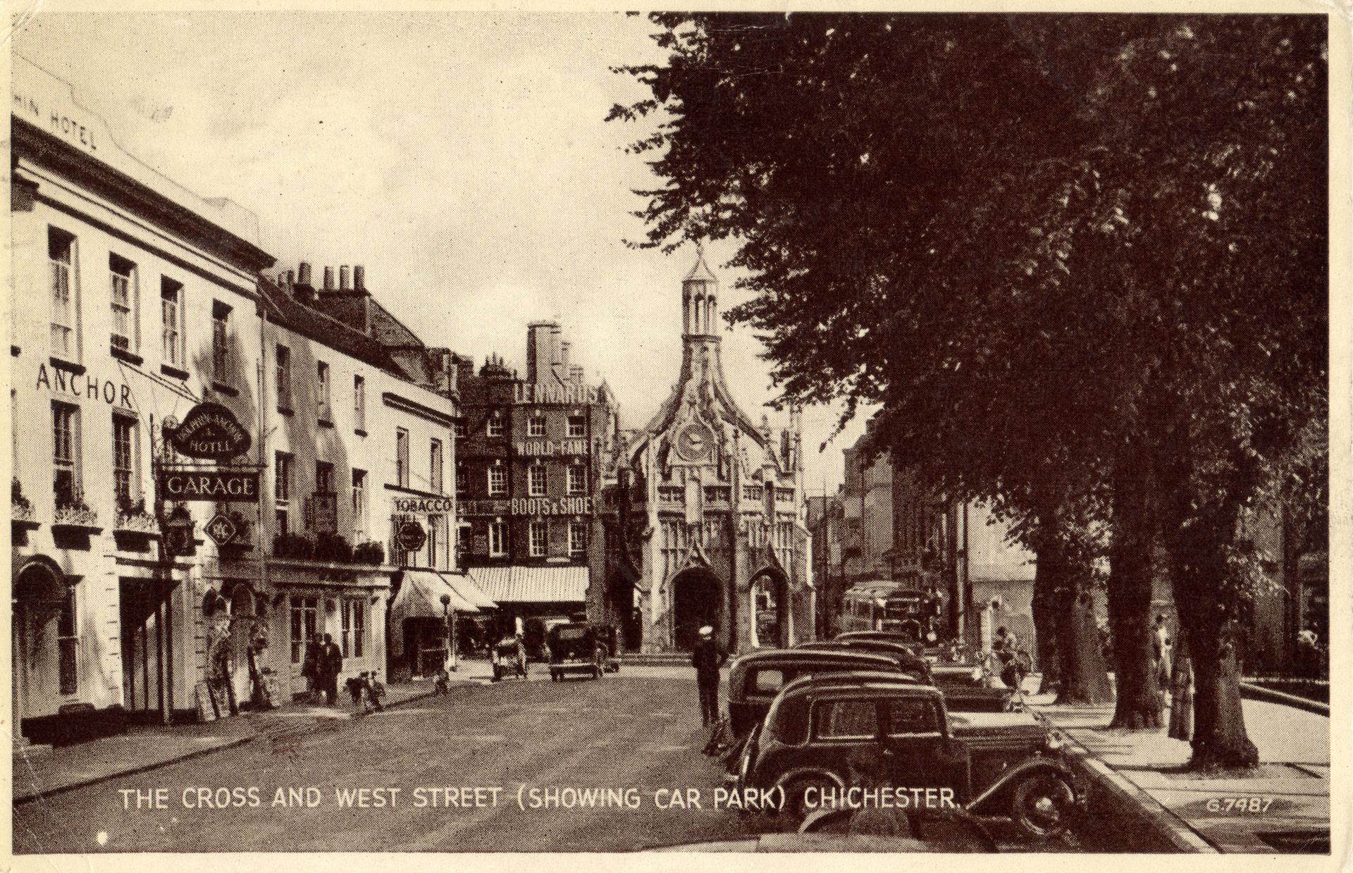 The Cross and West Street (Showing Car Park) Chichester (Valentine's postcard G7487)