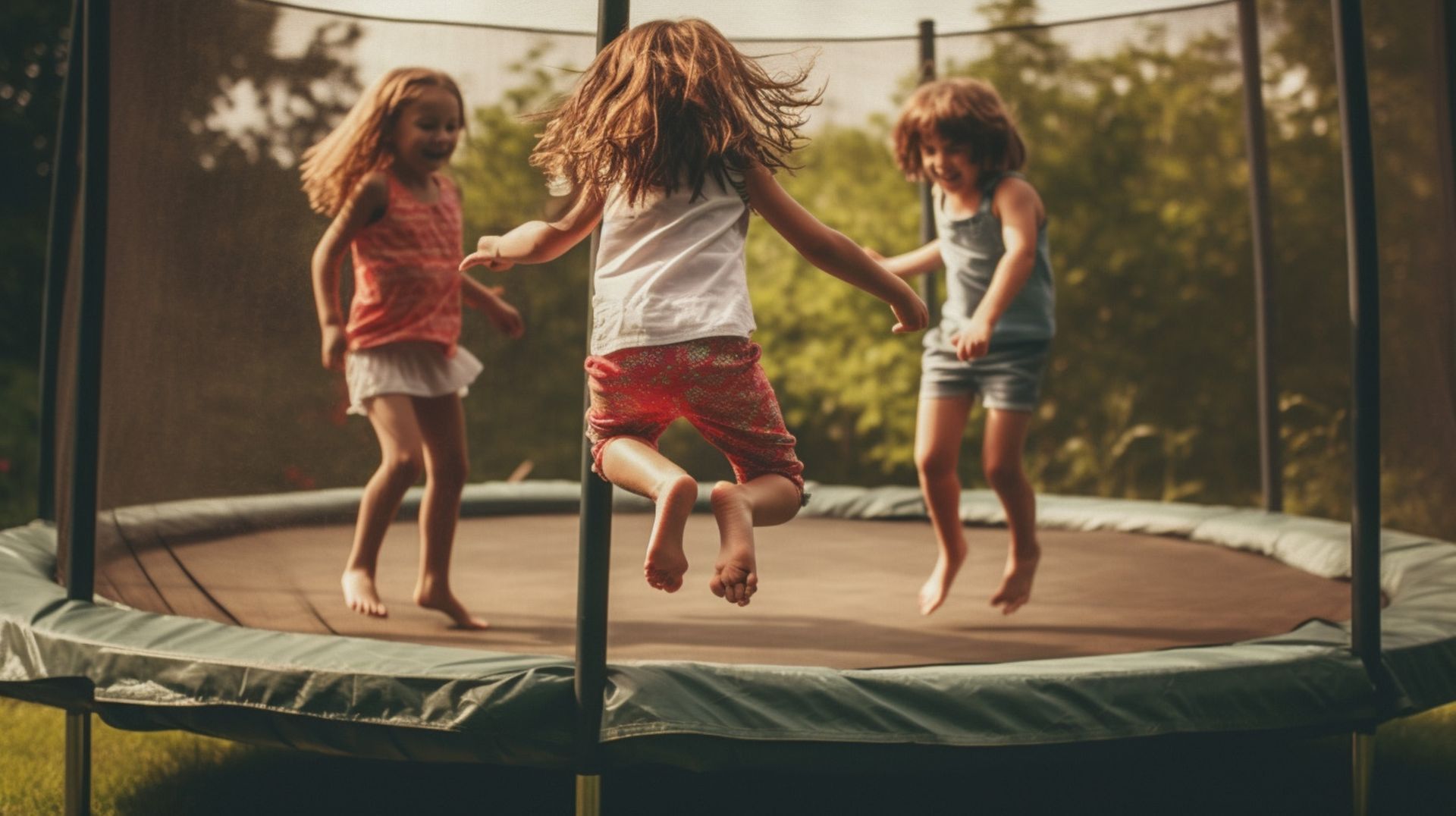 Kinder haben Spaß auf einem Trampolin