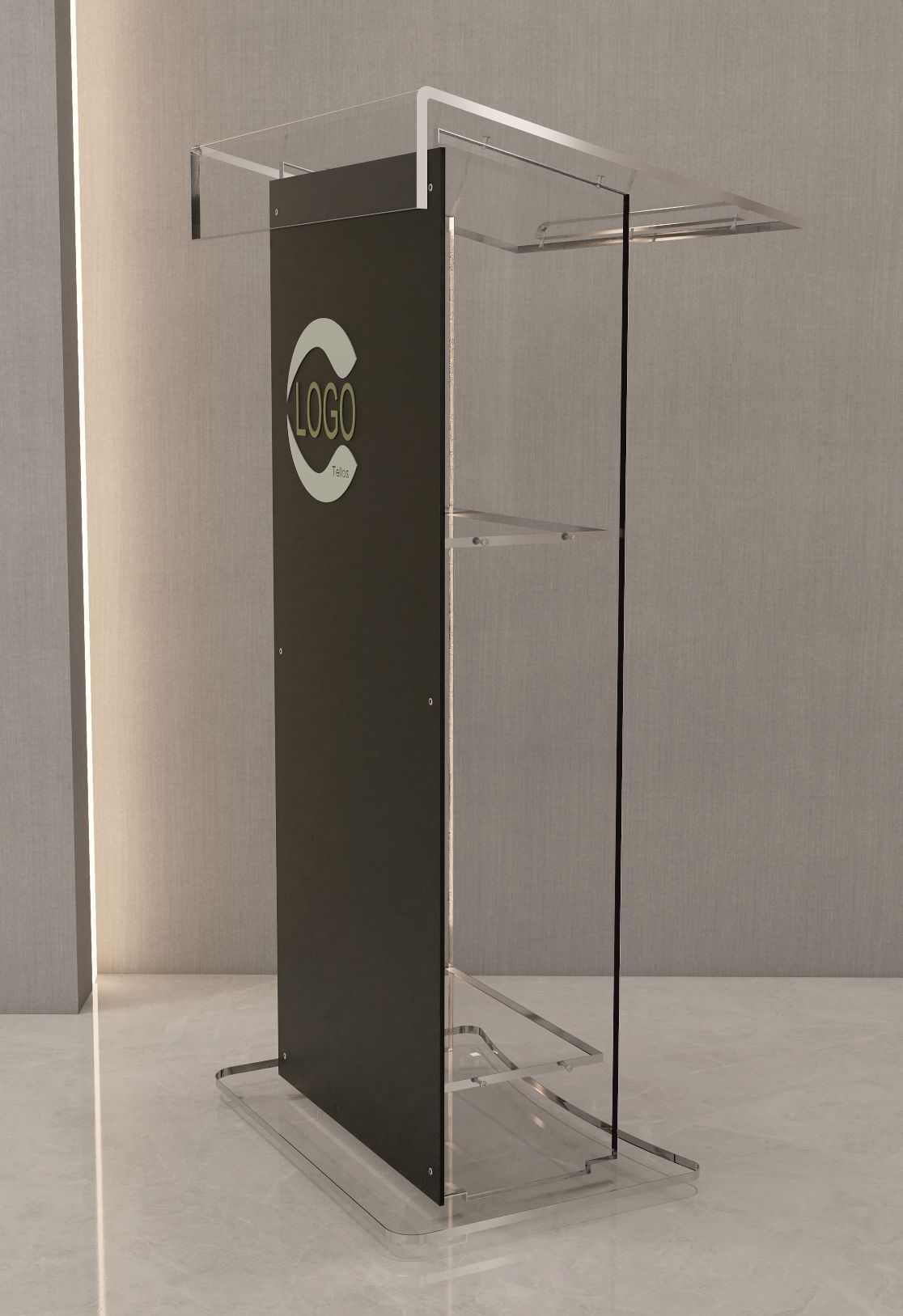Atril metacrilato modelo AR70: atril transparente de gran estabilidad para conferencias, eventos y presentaciones.