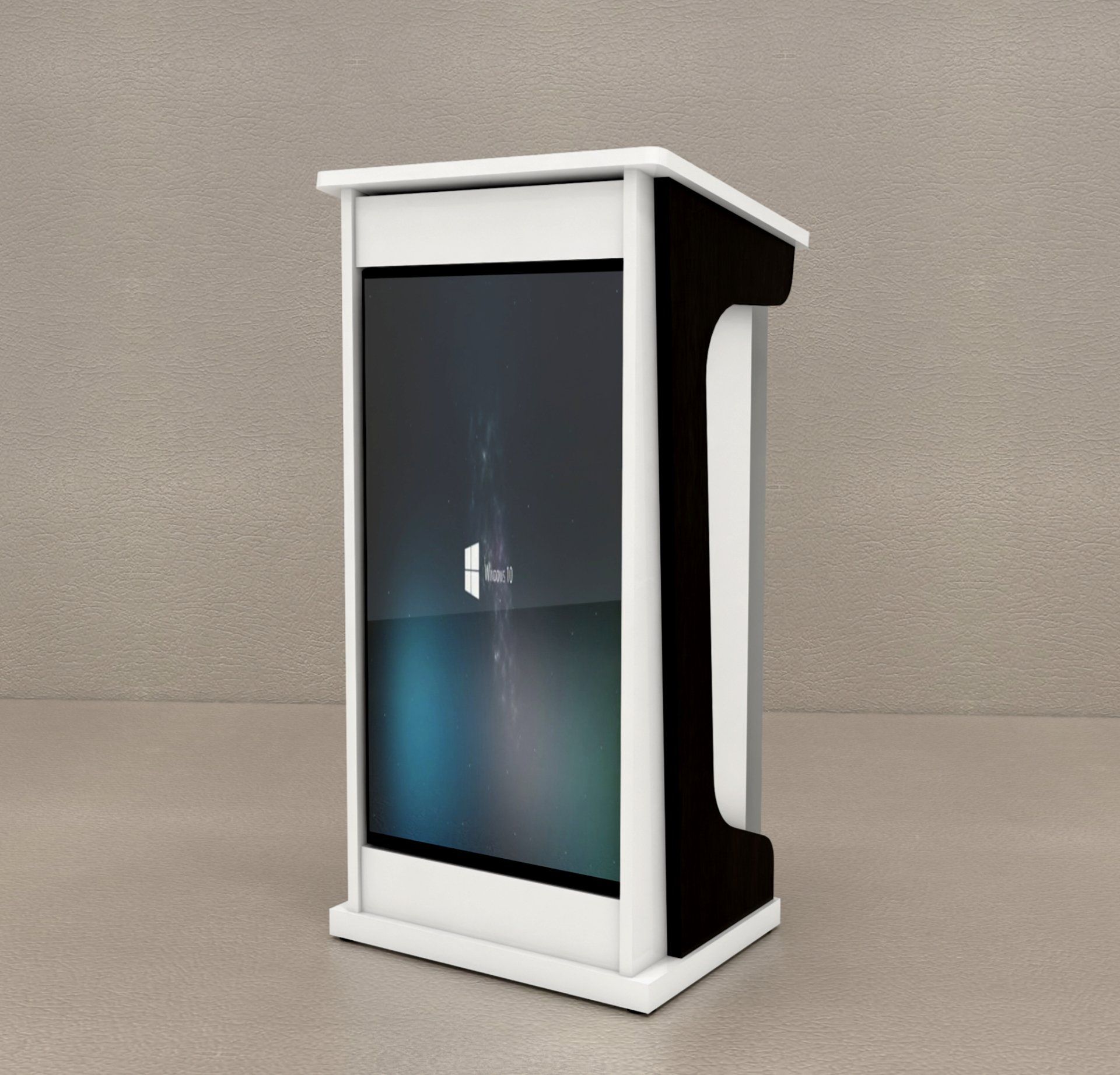 Atril para pantalla RSM 03 con frontal de madera y monitor integrado de alta definición
