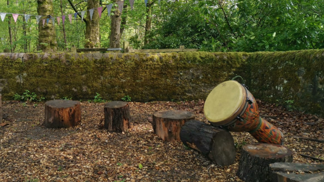 fire circle and drum at Turton Tower