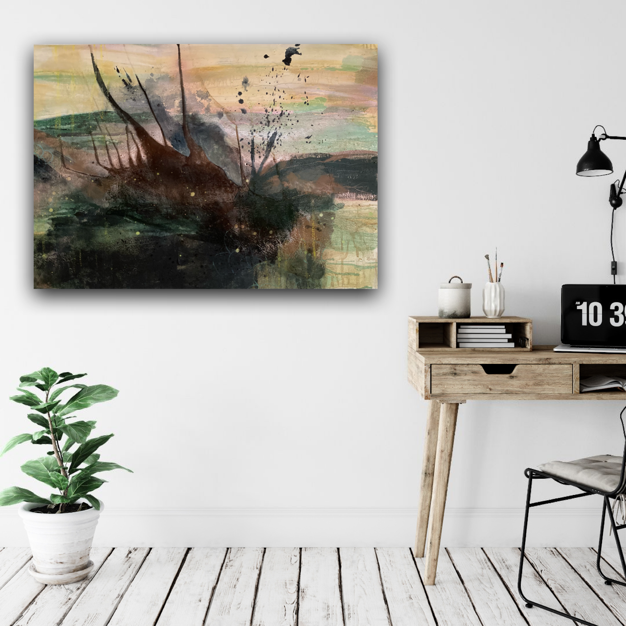 Nessie, abstrakte Malerei in Mischtechnik auf Leinwand, 70x100 cm