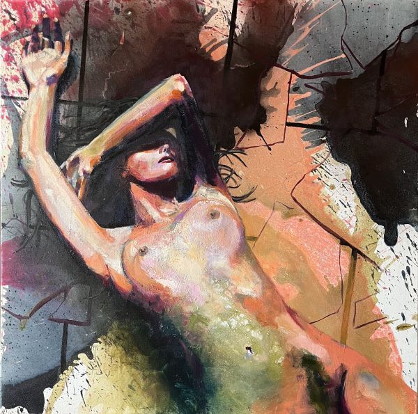 Broken, Mischtechnik auf Leinwand, 80x80cm, abstrakt-expressive Malerei, Claudia Brasse