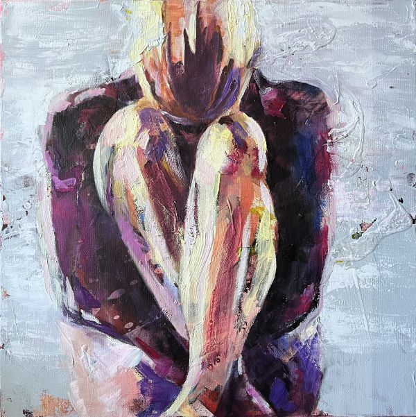 Ausschnitt aus dem Bild 'Ankommen' - Kontemplative Selbstumarmung, expressiv-abstrakte Malerei