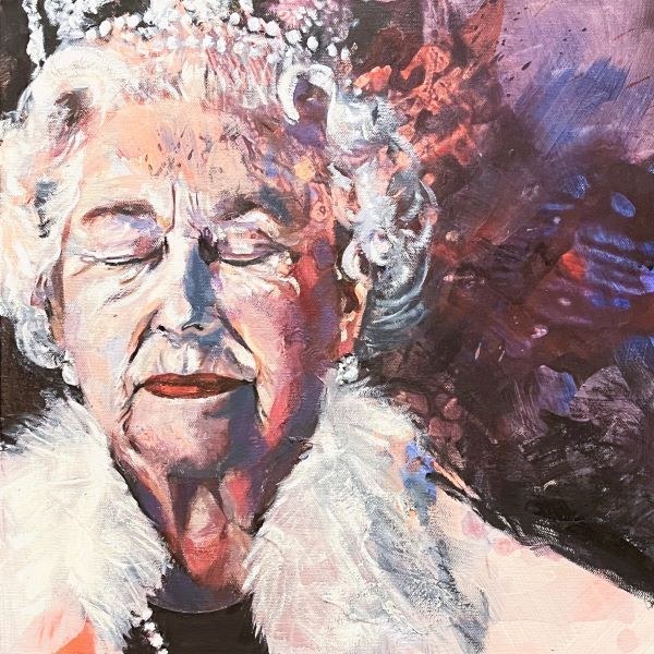 Queen Elizabeth II. - Portrait, Acryl/Ölmalerei auf Leinwand, Claudia Brasse - Labor der Malerin