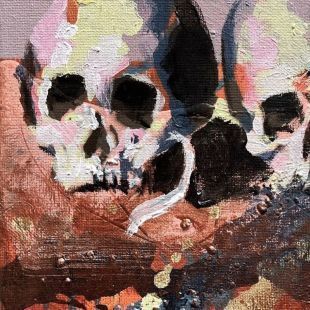 Stillleben mit Totenschädel, leuchtende Farben, carpe diem – positive Vanitas-Interpretation