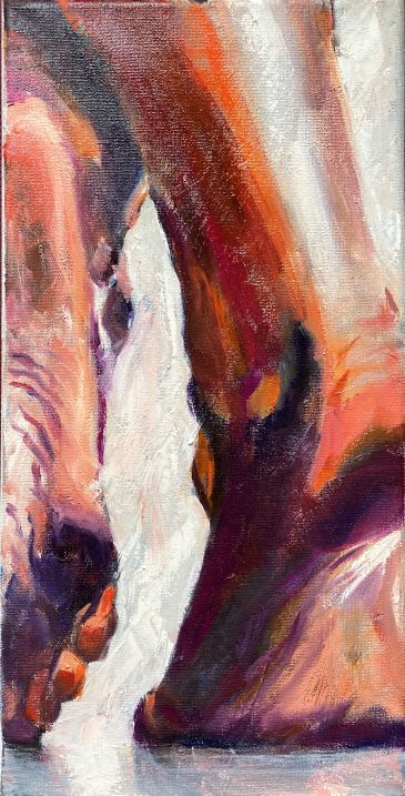 Ölgemälde, Füße auf Zehenspitzen von hinten