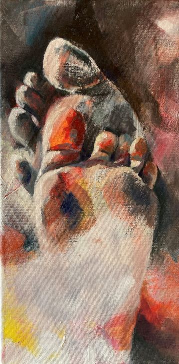 Ölgemälde, Füße, Ansicht der Fußsohlen