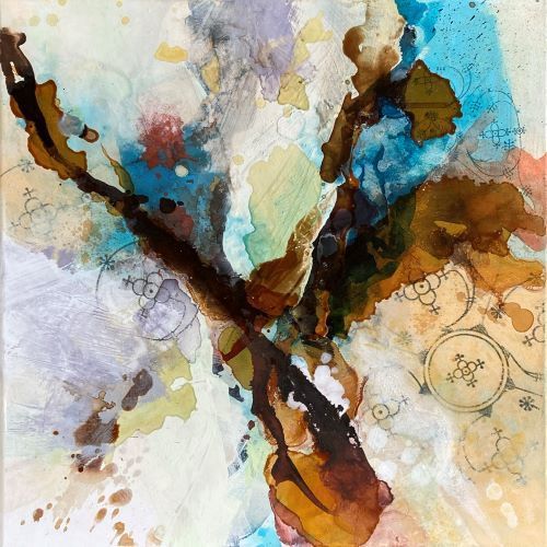 Abstrakte Malerei, hellgrundig, Titel: Kaffee oder Tee 1