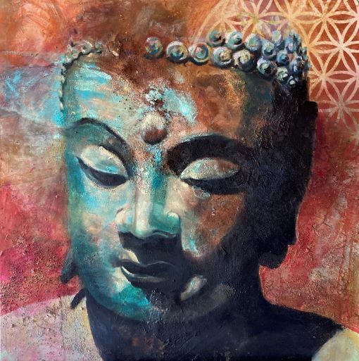 Buddha Gemälde expressiv, Mischechnik