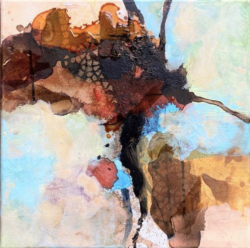 Abstrakte Malerei, Mischtechnik mit Tusche, Titel: The journey 1