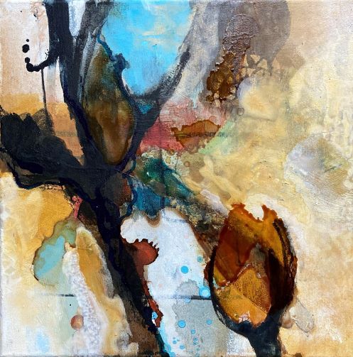Abstrakte Malerei, Mischtechnik mit Tusche, Titel: The journey 3